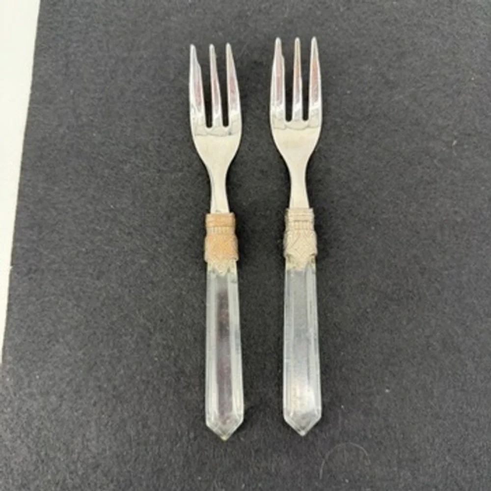 Set of 2 Vintage Italian 18/10 Stainless Steel‎ Clear Acrylic Cocktail Forks